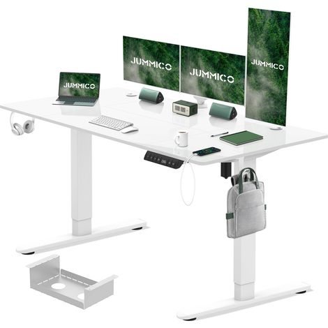 Bureau Assis Debout Électrique 160×80cm, Bureau Électrique avec Chargeur Type-C Organiseur de Câbles et 3 Positions Mémorisables Réglable en Hauteur pour Bureau, Télétravail, Blanc (1/5)