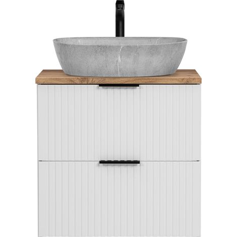 Waschtisch 60cm mit Aufsatzbecken, weiß mit Eiche Nb., Front gerillt, ADELAIDE-56-WHITE (1/5)