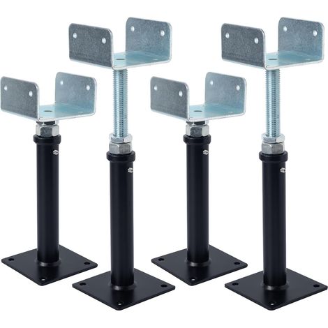 Lot de 4 supports de poteau en forme de U réglables en hauteur - Plage réglable de 38 à 48 cm - Pour clôtures, abris, pergolas, abris de voiture, travaux de construction (22-32 cm)