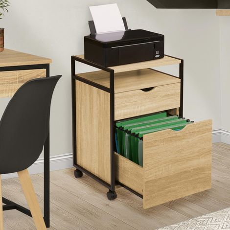 DETROIT Pedestal de escritorio para impresora de diseño industrial con 2 cajones (1/5)