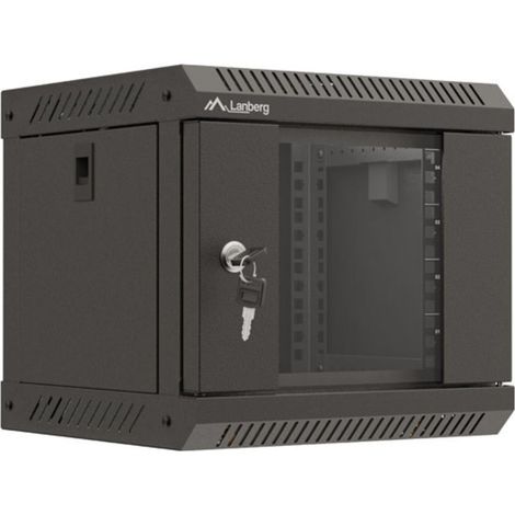 Lanberg Armario rack 10" de pared 4u/300x300 (paquete plano) con puerta de cristal, negro (1/5)