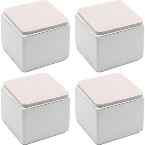 Lot de 4 rehausseurs de lit autocollants, carrés et robustes, en acier carbone, pour table et canapé, ajoutant 5 cm de hauteur avec patin en feutre, blancs (1/4)