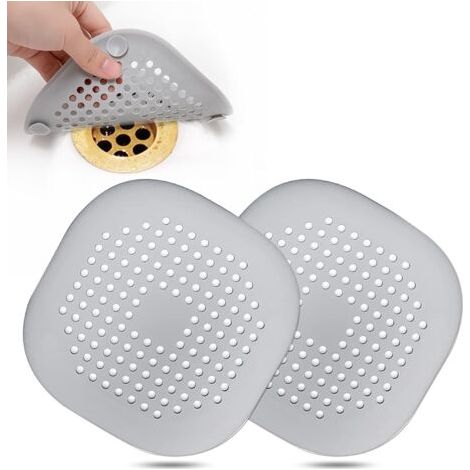 Attrape-cheveux, couvercle de vidange de cheveux carré pour douche Bouchon de cheveux en silicone avec ventouse, costume facile à installer pour salle de bain, baignoire, cuisine Lot de 2 (gris) (1/5)