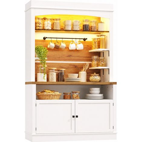 CHICFURN Set de 2 armarios altos con LED RGB, vitrina de 184 cm, baldas de vidrio, barra con 6 ganchos, diseño blanco, MDF y metal, carga 60 kg (1/5)