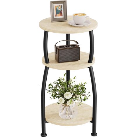 Table d'appoint ronde, fine, à 3 niveaux, petite table d'appoint avec étagère de rangement, table de chevet pour salon, chambre à coucher, petit espace, cadre en métal, vintage, 30 x 55 cm (1/5)