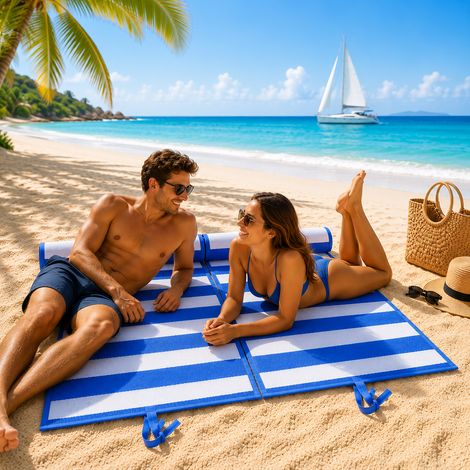 2 x PVC Geflecht Strandmatte Blau-M54970-Blau (1/5)