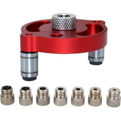 Kit de localisation pour le travail du bois - Localisateur de guide de perçage - Alliage d'aluminium - Guide de perçage vertical - Outil de bricolage avec douilles 3/4/5/6/7/8/9/10 mm - Rouge (1/5)