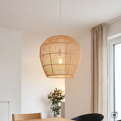 Pendelleuchte Boho E27 Ø 43 cm rund H: max. 160 cm Modern Bambus Hängelampe (1/5)