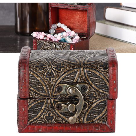 Coffret à bijoux vintage en bois avec serrure en cuivre, boîte à trésor décorative pour cadeau (1/5)