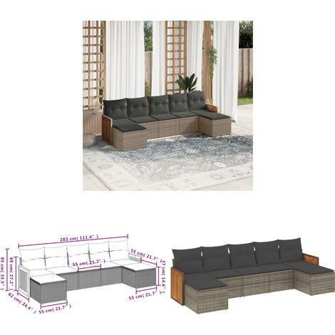 7-tlg. Garten-Sofagarnitur mit Kissen Grau Poly Rattan - Gartensorte - Gartenmöbelset - PE-Rattan Möbel - Outdoor Lounge Set - Balkonmöbel - Home & Living (1/3)