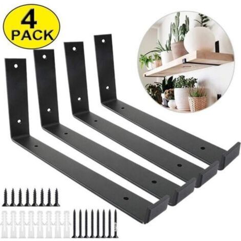 Support d’étagère en métal, étagère è livres, étagère de cuisine, jardinière, support mural Noir 200mm, 4 pièces (1/5)