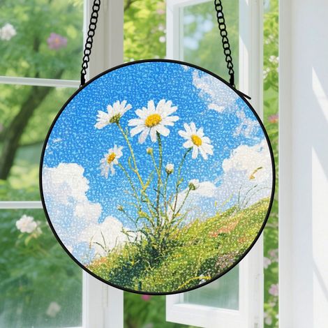 Suspension en vitrail - Attrape-soleil minimaliste coloré pour maison, décoration artistique unique, cadeau Noël, Fête des Pères pour homme, femme 9cm (1/5)