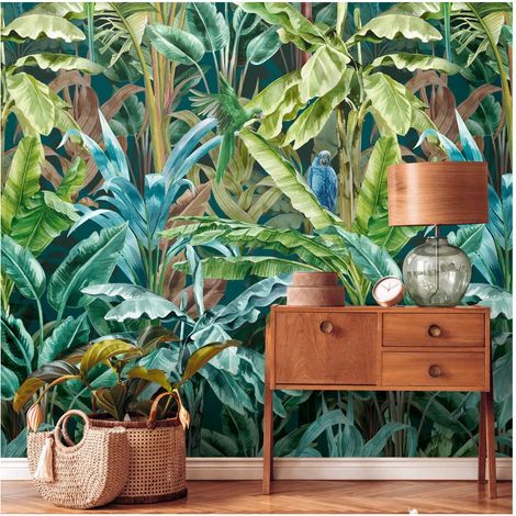 Photo wallpaper wall Profhome 391861 hot embossed non-woven wallpaper smooth with jungle elements matt green turquoise blue yellow olive brown beige 1,59 m x 2,8 m (1/5)