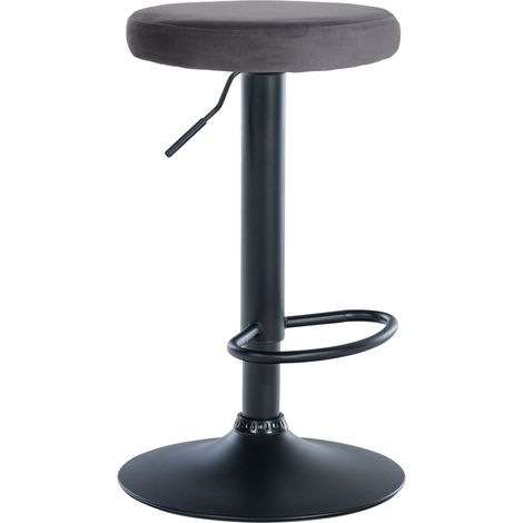 Taburete de bar x1 diseño sencillo altura regulable tapizado de terciopelo gris oscuro patas de metal negro 100005352 (1/5)