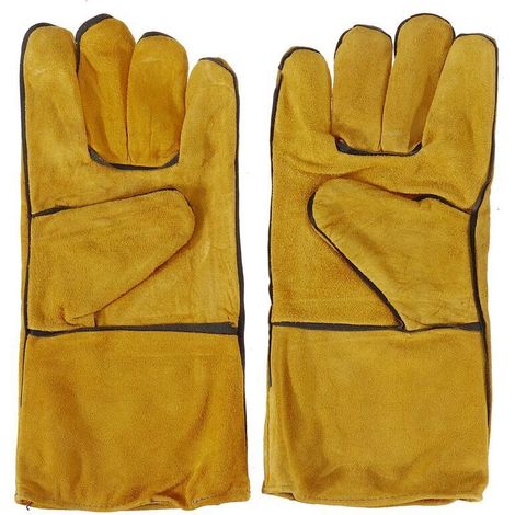 2 pièces 14 gants de soudeur de jardinage robustes hommes femmes résistant aux épines travail du cuir antidérapant - Jaune (1/3)