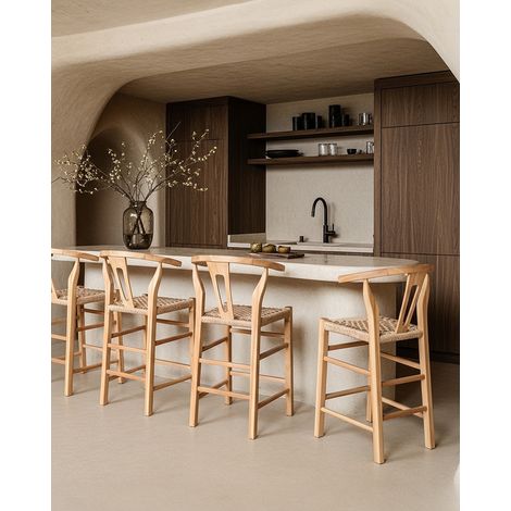 Soren - Lot de 2 tabourets de bar en teck et corde tressé (1/5)