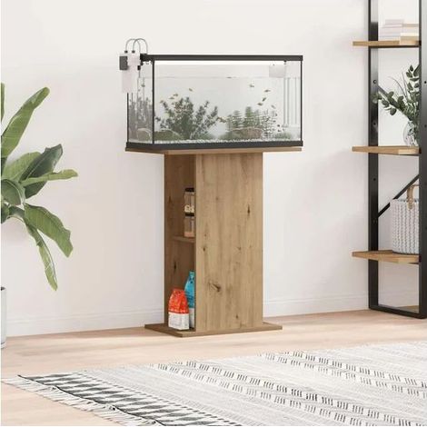 Support pour aquarium, chêne travaillé à la main, 36 x 60,5 x 72,5 cm, bois d'ingénierie. (1/4)