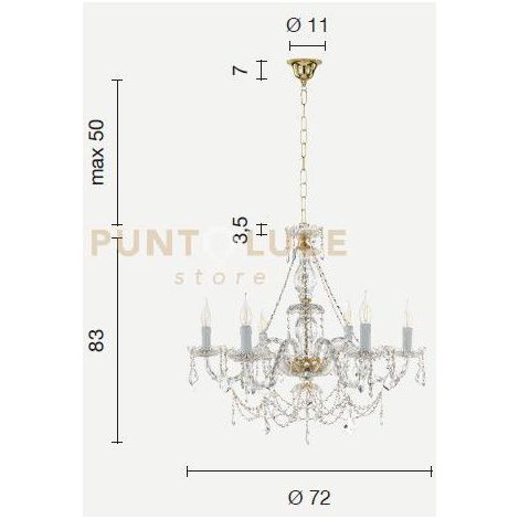 LAMPADARIO OPERA 6 LUCI TRASPARENTE E TORTORA ATTACCO E14 VETRO E CRISTALLO D.72cm