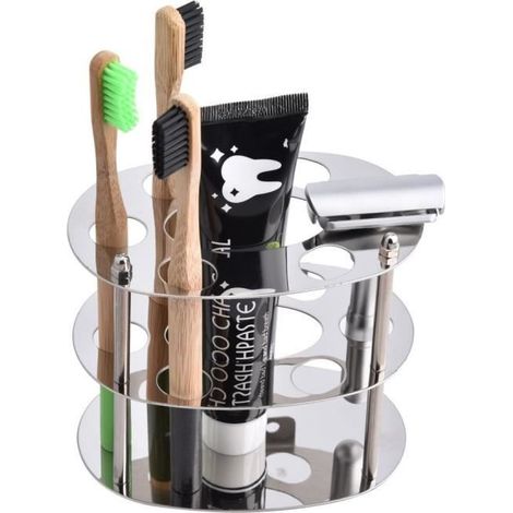 1 pièce support brosse à dents et dentifrice en acier inoxydable, design familial, facile à monter, salle de bain moderne (1/4)