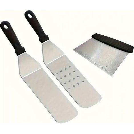 Spatule Barbecue - Acier Inoxydable 304 - Ensemble 3 Pièces avec Grattoir - Pour Plancha Gril et Cuisinière - Extérieur Intérieur