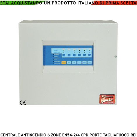 CENTRALE ANTINCENDIO 6 ZONE GESTISCE 128 SENSORI COMANDA ELETTROMAGNETI PER PORTE R.E.I ALLARME TELEFONICO SIRENE SPEGNIMENTO (1/5)