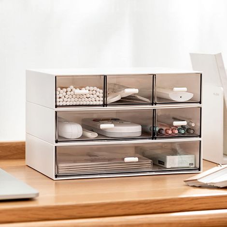 Schreibtisch-Organizer – 3-stöckige, stapelbare Aufbewahrungsschubladen mit 6 Fächern, weiß, kompakt, perfekt zur Aufbewahrung von Make-up, Badezimmeraccessoires usw. (Weiß) (1/5)