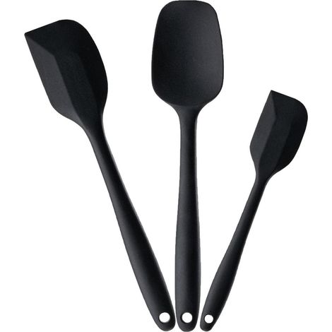 Teigschaber Silikon Set 3tlg. Hitzebeständig bis 315°C, Nahtlos, Schwarz