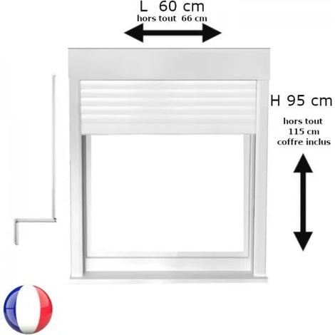 Fenêtre PVC 1 vantail oscillo-battant avec volet roulant manivelle verre brouillé H 95 x L 60 cm pour pose en neuf - tirant droit