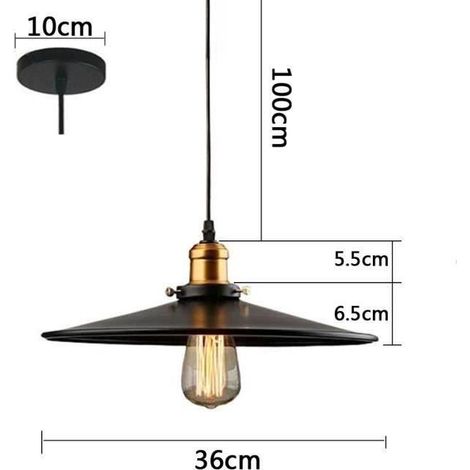 36cm E27 Suspension Industrielle Rétro Lustre Abat-Jour Noir Lampe de Plafond Luminaire pour Salon Cuisine (1/4)