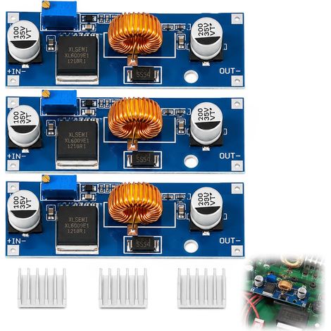 3 Pièces Module Buck, Module Abaisseur Réglable, Convertisseur Descendant DC DC XL4015 5A, 4V 38V vers 1.25V 36V, Buck Converter Haute Efficacité avec Protection pour LED DIY Alimentation (1/5)