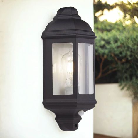Applique d'extérieur avec détecteur de mouvement verre aluminium H : 36 cm IP44 noir E27 maritime (1/4)