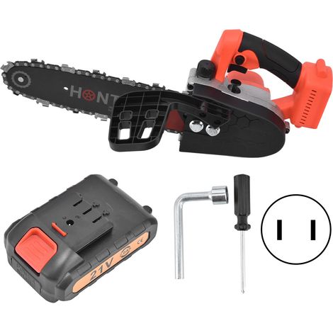Tronçonneuse électrique miniature rechargeable 21 V sans balais de 25 cm (10 pouces) pour la coupe et l'élagage du bois (prise 100-240 V US). (1/5)