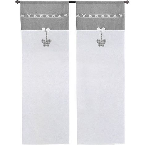 Paire De Rideaux De Fenêtre Porte Tissu Semi-Transparent Shabby Chic Papillon Gris - 60x150 cm (1/3)