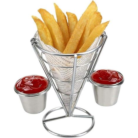 Présentoir à frites avec 2 mini-coupelles de sauce pour les familles et les restaurants (1/5)