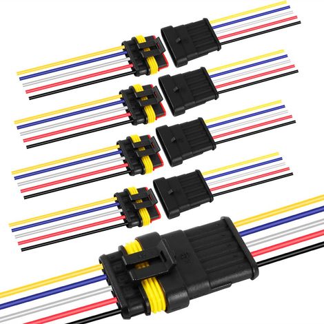 Connecteur électrique à 5 broches, 5 bornes mâles + 5 bornes femelles, câble 16 AWG - 10 cm. Convient aux voitures et aux camions. (1/5)