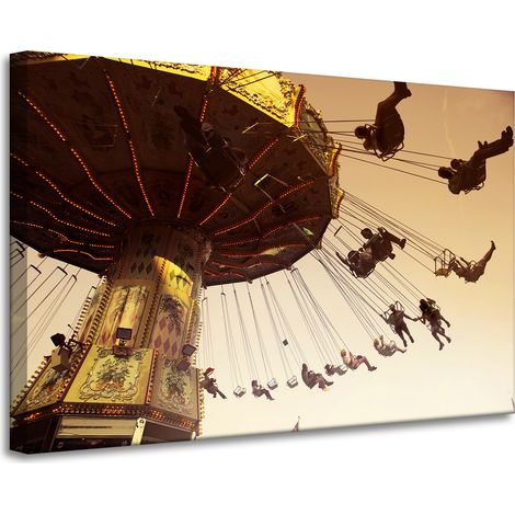 Lienzo impreso con la imagen de un carrusel de un parque de atracciones, 90x60 cm.