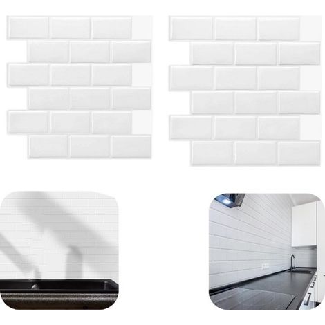Papier peint autocollant lot de 2 - dalles murales 30,5 x 30,5 cm déperlantes, blanc (1/5)