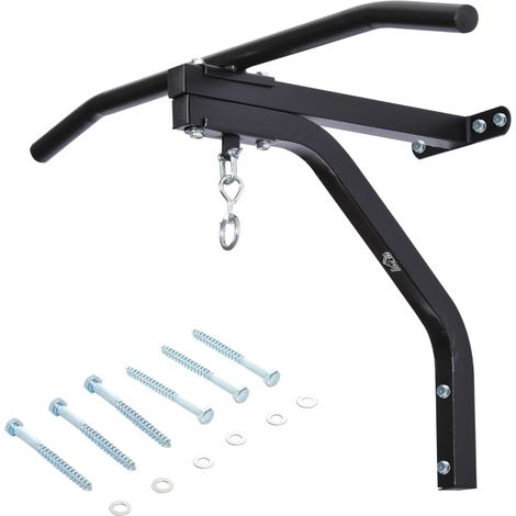 Soporte de pared para saco de boxeo de acero negro 93 x 47 x 51 cm con barra de dominadas (1/5)