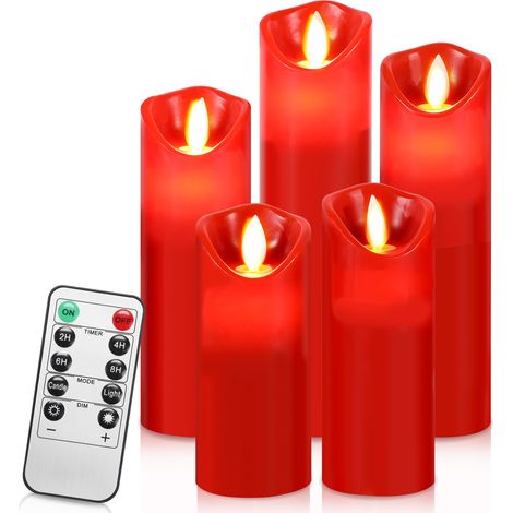 Jiubiaz Candele a LED Set di 10 candele decorative Candela senza fiamma con telecomando a 10 tasti Fiamma LED lampeggiante rossa (1/5)