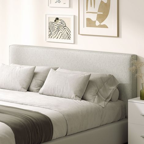 Testiera a parete per rivestimento letto, 160 x 10 x 60 cm, rivestimento in tessuto, bianco crema (1/5)