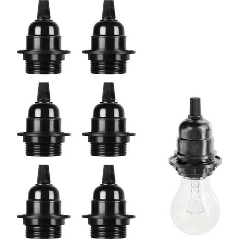 Lot de 6 douilles E27 en bakélite autobloquantes pour lampe de table, lampadaire et plafonnier, 80 x 58 mm, noir (1/5)