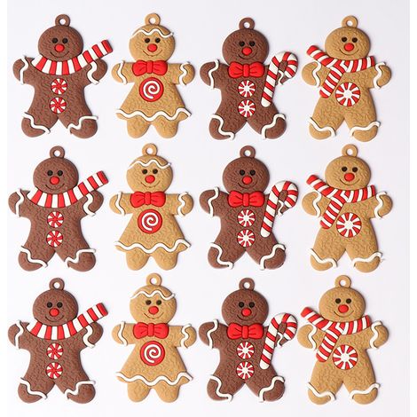 12pcs Couleur chocolat Ornement de Noël Bonhomme en Pain d'Épice,Décoration en d'homme de Pain D'épice pour Sapin de Noël à Suspendre, Arbre de Noël Ornements, Pendentif Décoration de avec Corde en Pl (1/4)