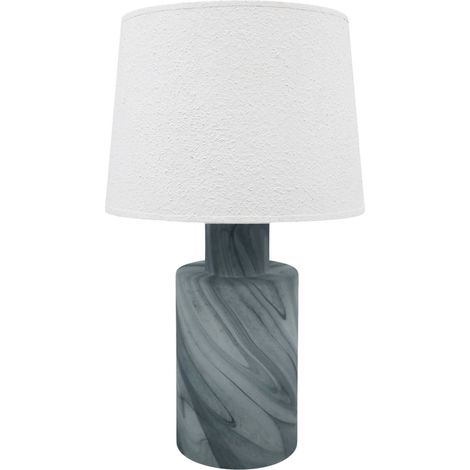 Lampe de table élégante en verre vert et abat jour tissu - Vert eau et blanc texturé (1/3)