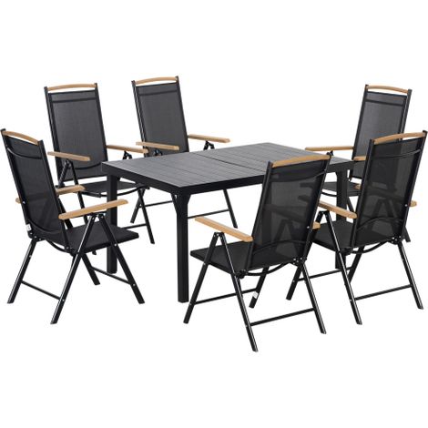 Salon de Jardin Pliable 6 Personnes Ensemble Table et 6 Chaises Aluminium Mesh Mobilier pour Repas Extérieur Terrasse Balcon Cuisine Léger Compact Résistant aux Intempéries Noir (1/5)