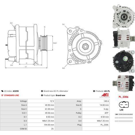 Alternateur AS-PL A3299 AUDI 03G903016B 03G903016BX 03G903016E 03G903016EX