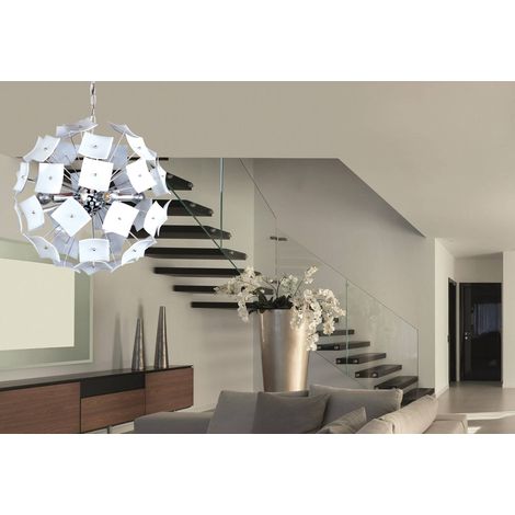 Suspension ronde en métal blanc 4 lumières – Hauteur 50 cm – Diamètre 50 cm – Culot E14 – Usage intérieur – Sampa (1/2)