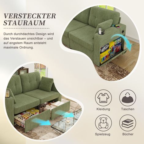 Canapé biplace avec rangement caché,ports USB,porte-gobelets et poches latérales,meuble pratique pour salon,appartement et espace lecture.