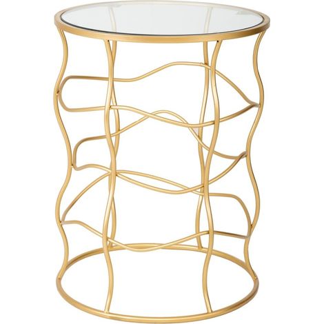 Mesa auxiliar de metal dorado y cristal D46x60