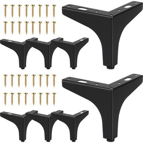Lot de 8 Pieds de Meubles 15 cm, Charge Jusqu'à 200 KG, Noir Pied de Table Modernes en Métal en Forme de Triangle avec Vis, pour Meubles, Canapé, Commodes, Buffets, Armoires (1/5)