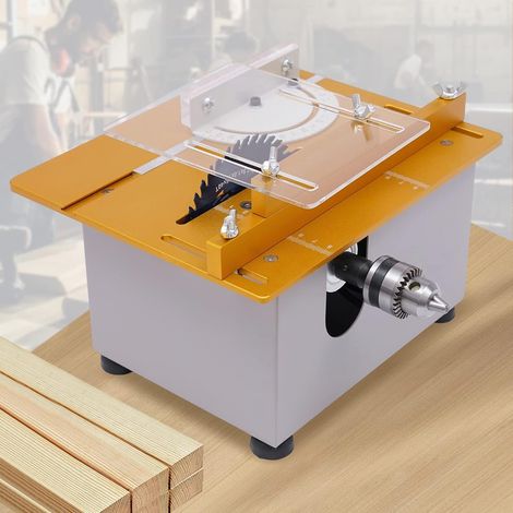 Mini scie de table professionnelle multifonctionnelle avec lame relevable avec couteau à onglet, 300 W, Power DIY, travail du bois, outil fait main, doré (1/5)